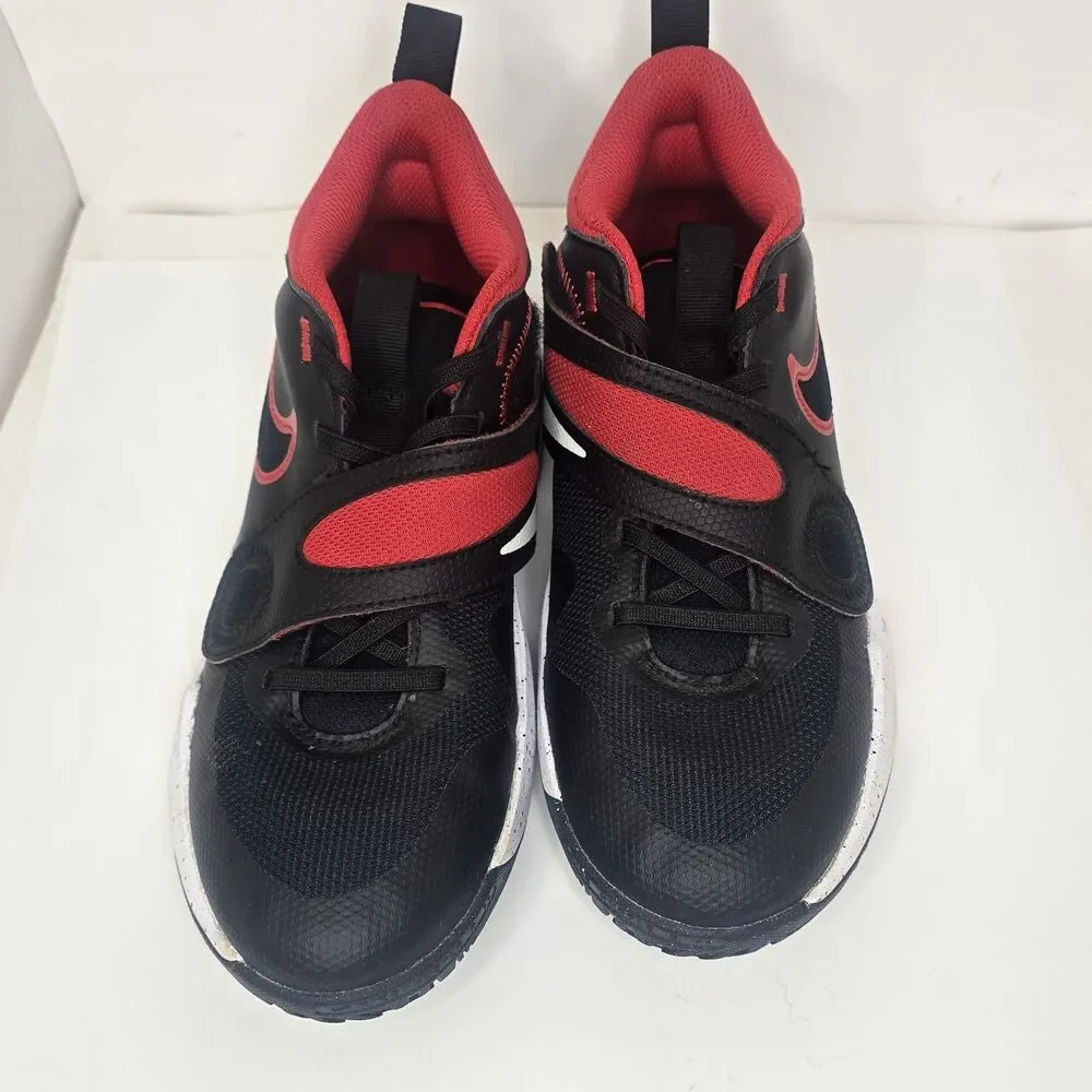 Nike Kids' 5Y Team Hustle D 11 Basketball Shoes Hook & Loop Strap Black Red